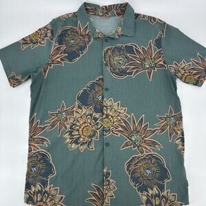 Roark Bless Up Shirt Men Medium Green Floral Perforated Stretch Quick Dry Casual
